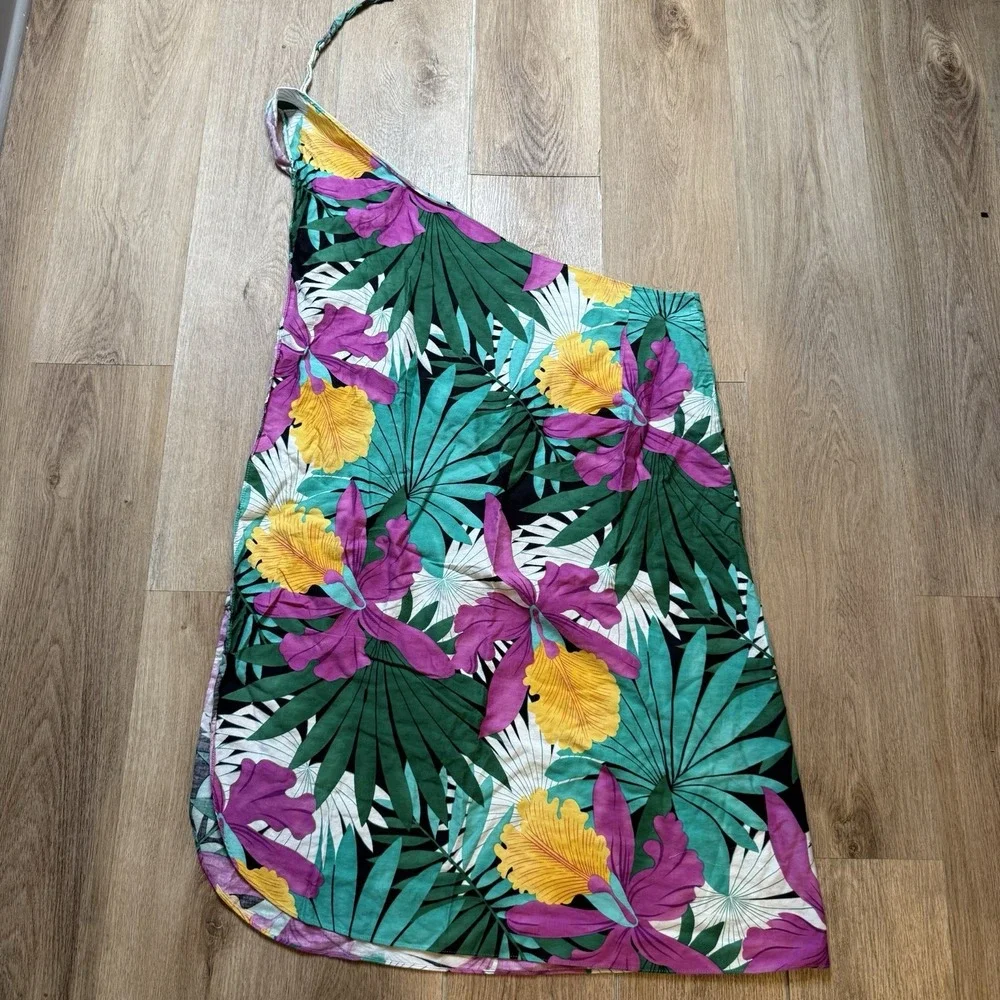 Hilo Hattie Floral Sarong Wrap Skirt Made in Hawaii Tropical Hibiscus OS Blue